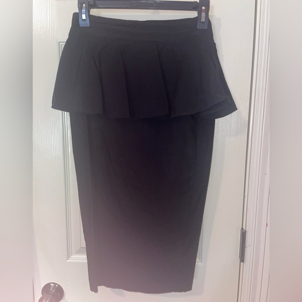 Unique Vintage Black Peplum Pencil Skirt